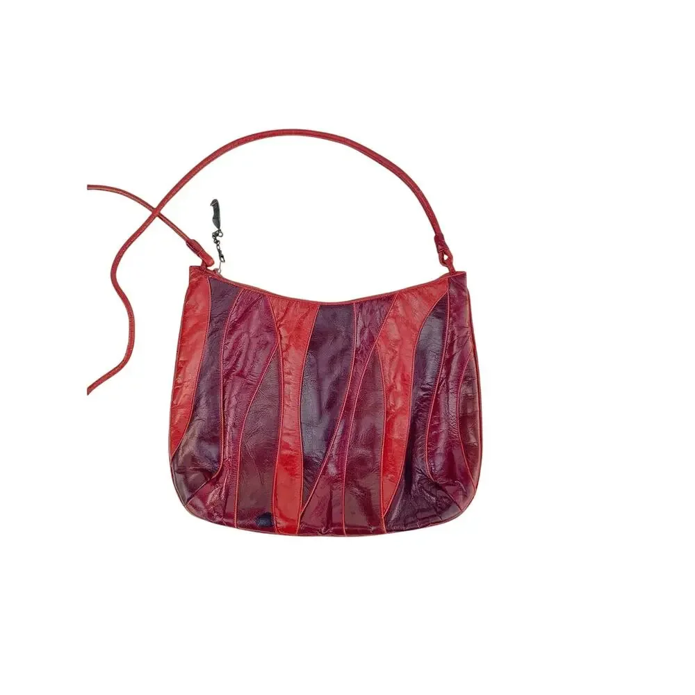 Vintage 1980s Maud Frizon Eel Skin Patchwork Crossbody Italy Red & Oxblood Purse